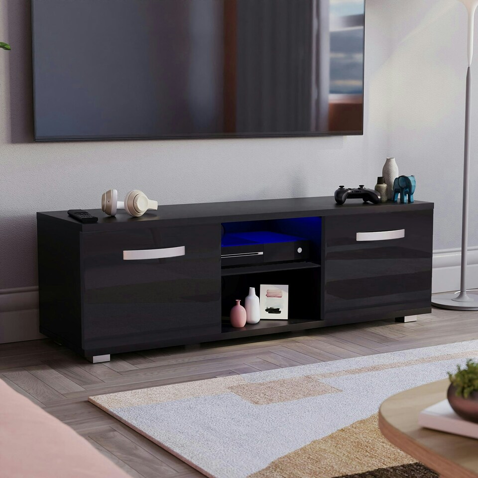 image 1 of Vida Designs Cosmo 2 Door LED TV Unit Entertainment Stand, 120cm, Black
