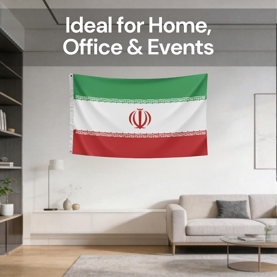 image 1 of Iran Old Persia Flag 5ft x 3ft with Brass Eyelets - Polyester Iranian Flag Banner for Cultural Display, Themed Decor, Room, Bar & Garden Decor | Multi