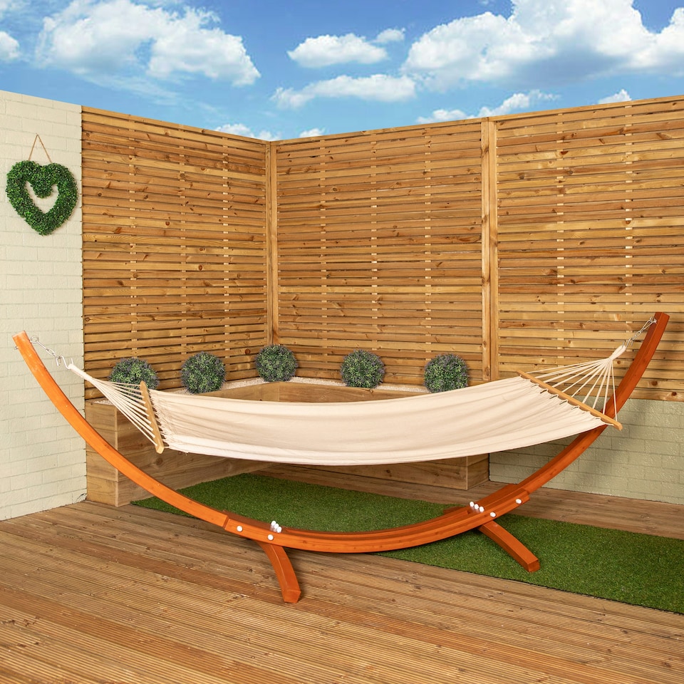 image 1 of 3.10m x 1.2m Palermo Freestanding Garden Hammock with Larch Wood Arc Stand in Cream Brown