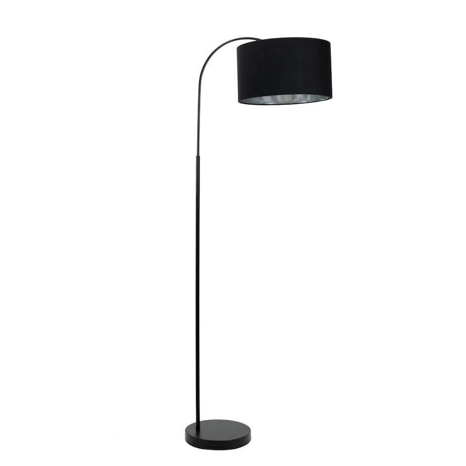 image 1 of ValueLights Curva Black Arched Floor Lamp Black Velvet Chrome Shade | Black