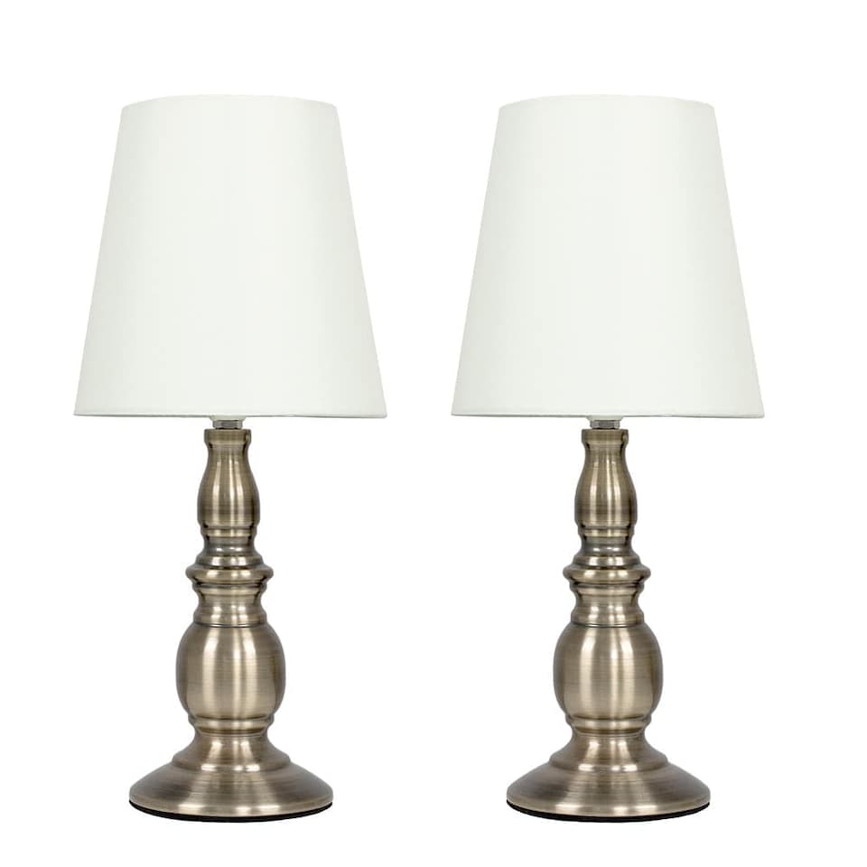 image 1 of ValueLights Sierra Pair Antique Brass Touch Table Lamps and Bulbs