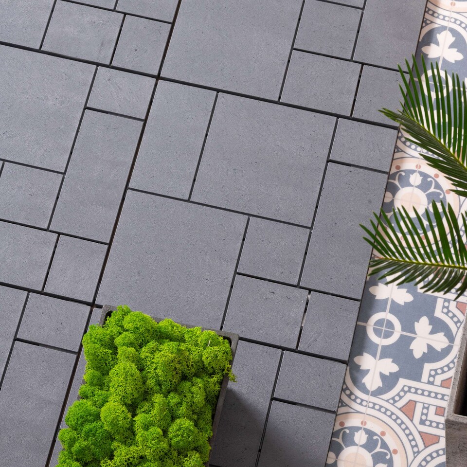 image 1 of Mosaic Garden Patio Interlocking Composite Decking Tiles - Light Grey | Grey | Light Grey | Pack of 10