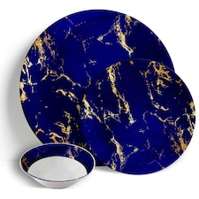 Blue & Gold Marble - 18pc Dinner Set - Ceramic Porcelain China