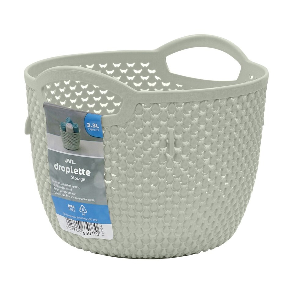 image 1 of JVL Droplette Design Plastic Round Storage Basket - Ice Grey Grey