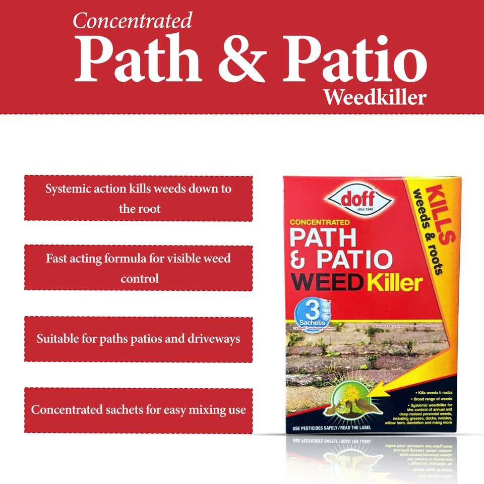 image 1 of Doff Concentrated Path and Patio Weedkiller Outdoor Weed Control Herbicide 3 Sachets