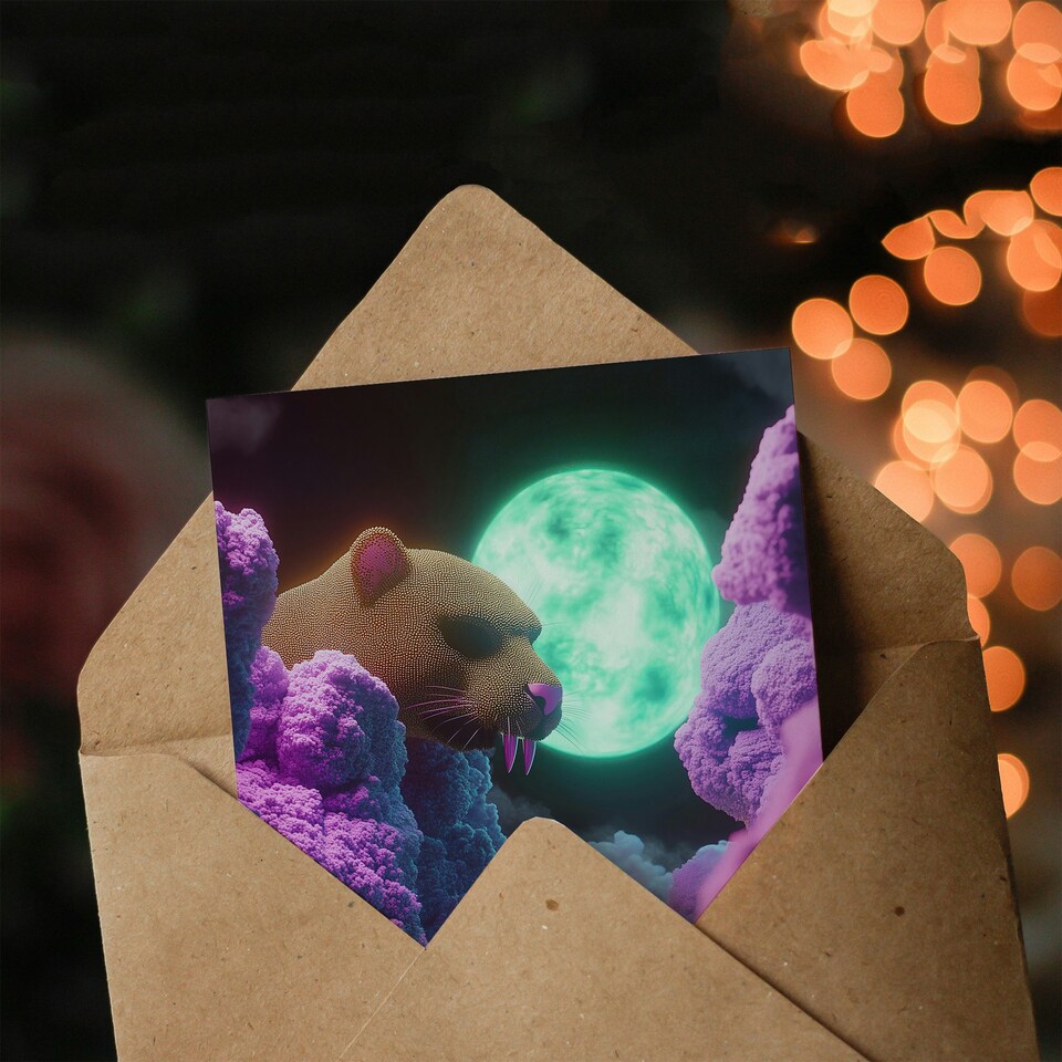 image 1 of Sci Fi Fantasy Landscape Large Rat Neon Moon Birthday Greeting Card