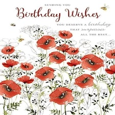 Birthday Wishes Red Flowers Card