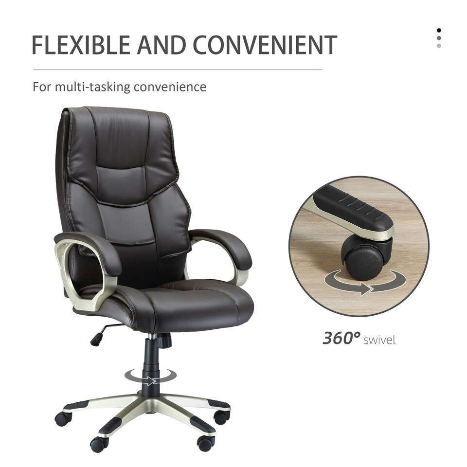 image 1 of HOMCOM Executive Office Chair Faux Leather Computer Desk Chair w/ Wheel Brown