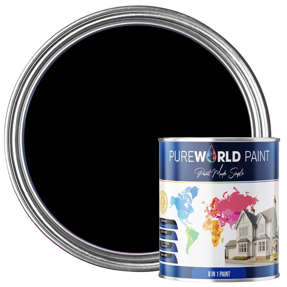 image 1 of PUREWORLD All-in-One Paint & Primer - Multi-Surface Interior & Exterior, Walls & Wood - Pure Black - 2.5L - Matt
