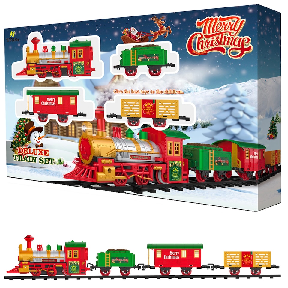 image 1 of Rexco Deluxe Train Set Around Christmas Tree Track Toy Lights Musical Party Xmas Gift