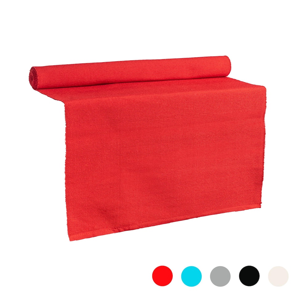 image 1 of Nicola Spring Ribbed Cotton Table Runner - 48 x 183cm - Red | Red | Red