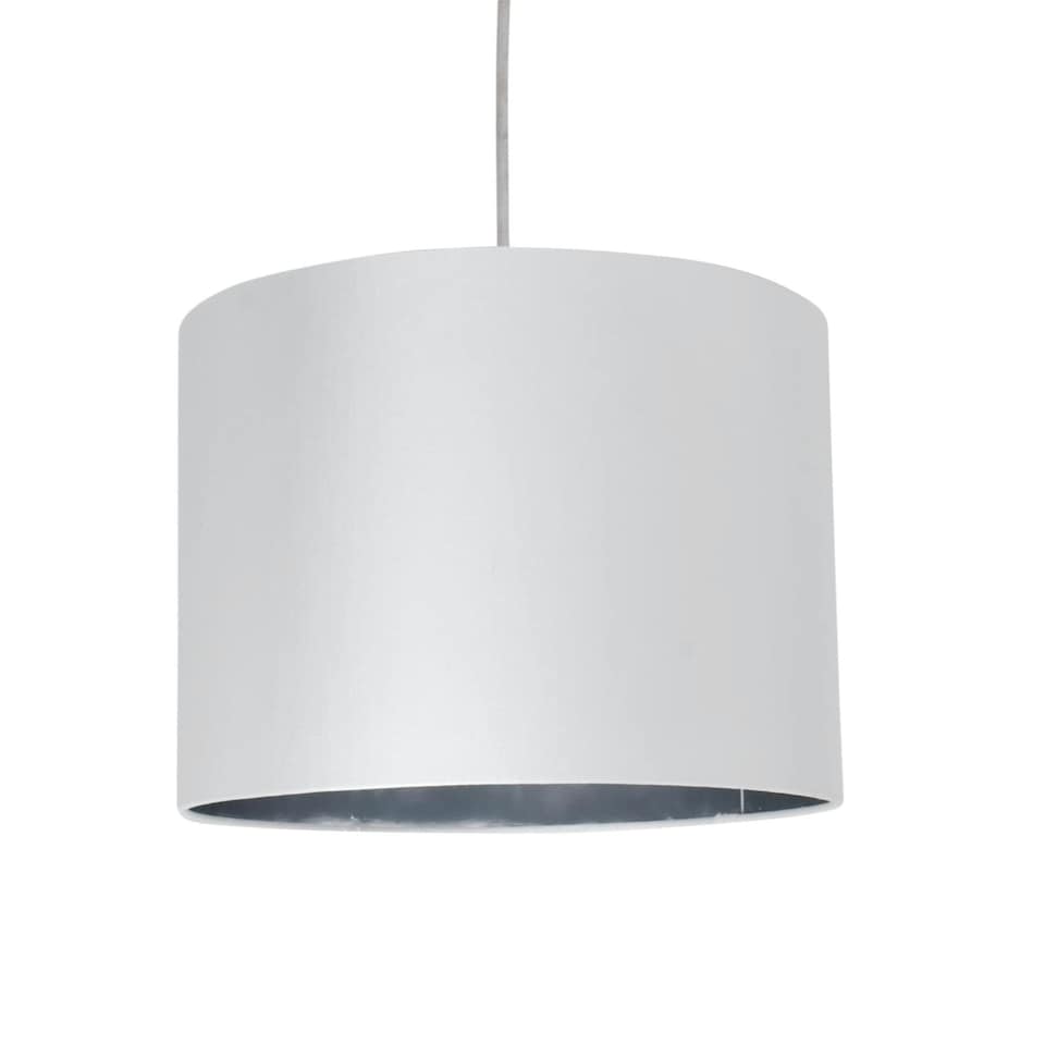 image 1 of First Choice Lighting White Faux Silk 30cm Drum Light Shade with Chrome Inner White | Chrome