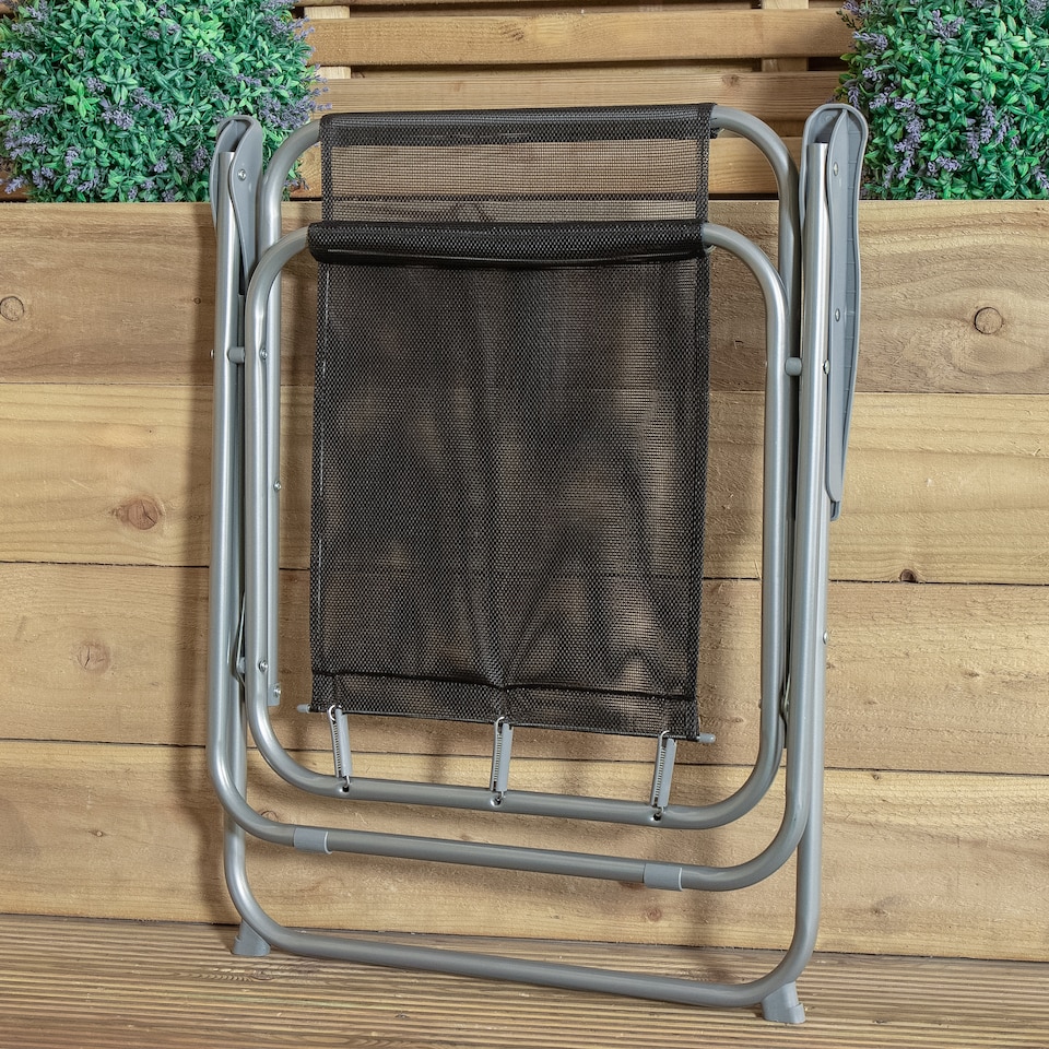 image 1 of 4 x Foldable Garden Chairs Fixed position garden chairs with grey frame and black fabric | Grey | Grey