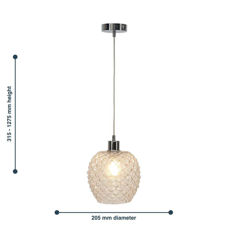 image 1 of First Choice Lighting Set of 2 Baine Clear Textured Glass with Chrome Pendant Fittings Chrome | Red