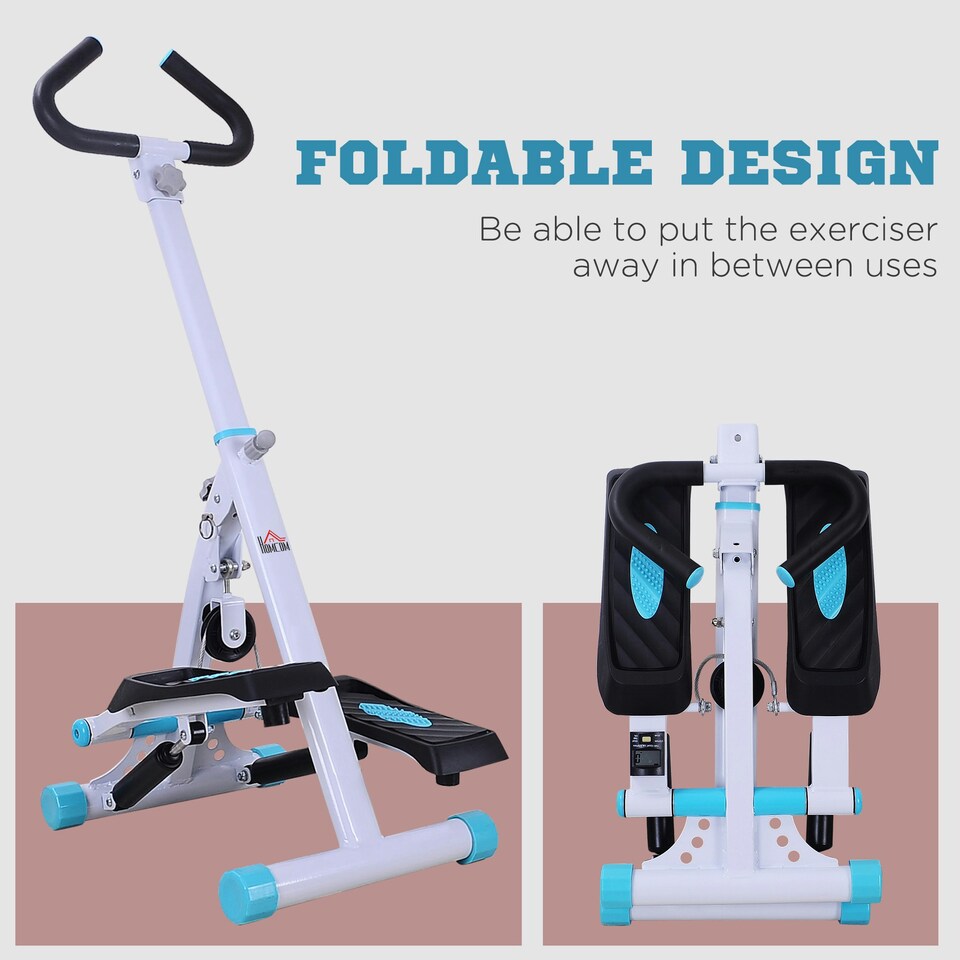 image 1 of HOMCOM Foldable Stepper Adjustable Step Machine w/ Handlebar LCD Display, White