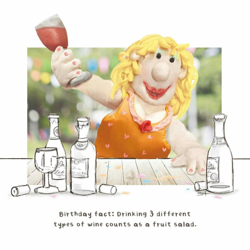 Model Family Birthday Card for Her, "Drinking 3 Different Types of Wine Counts as a Fruit Salad" Female Birthday Card, Funny Birthday Card for her