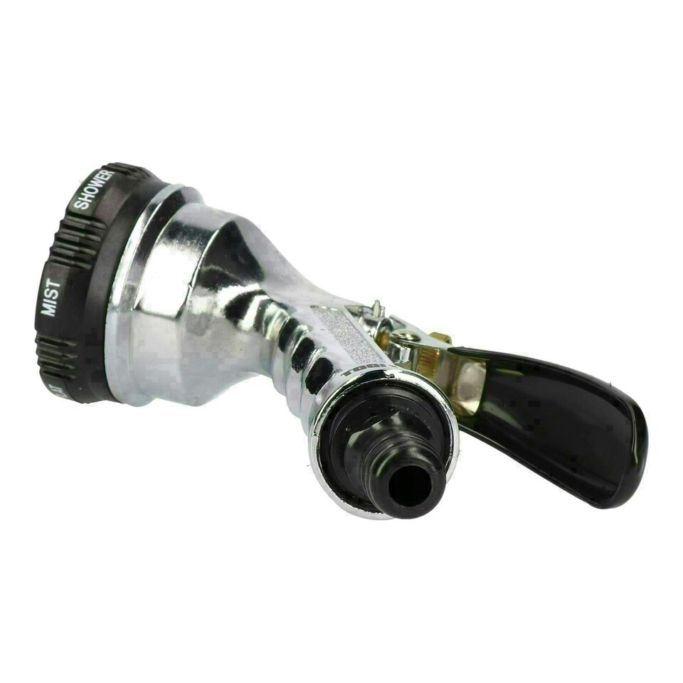 image 1 of Metal Hose Pipe Watering Spray Gun Nozzle 6 Function Rubber Non-Slip Grip