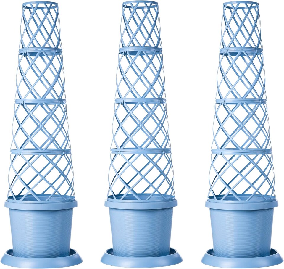 Tower Pot Garden Planter Trellis & Saucer Outdoors Mayan Blue x 3 | Blue | 3