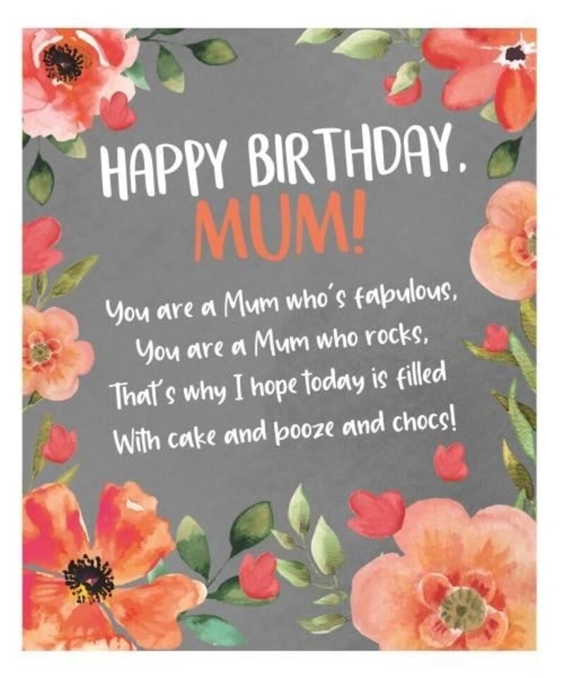 Blooming Fabulous, Mum Birthday Card, "Happy Birthday Mum" Birthday Card Mum, Mum Cute Birthday Card