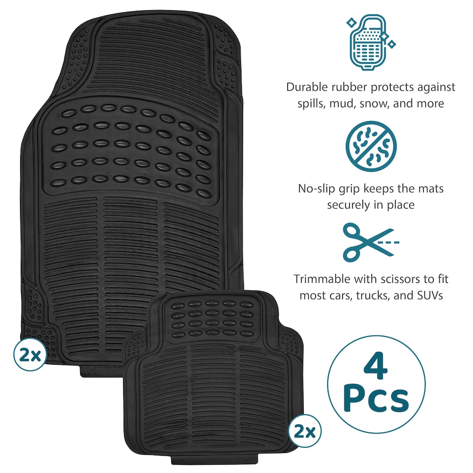 image 1 of 4PCS HEAVY DUTY UNIVERSAL BLACK RUBBER CAR MAT SET NON SLIP VAN MATS