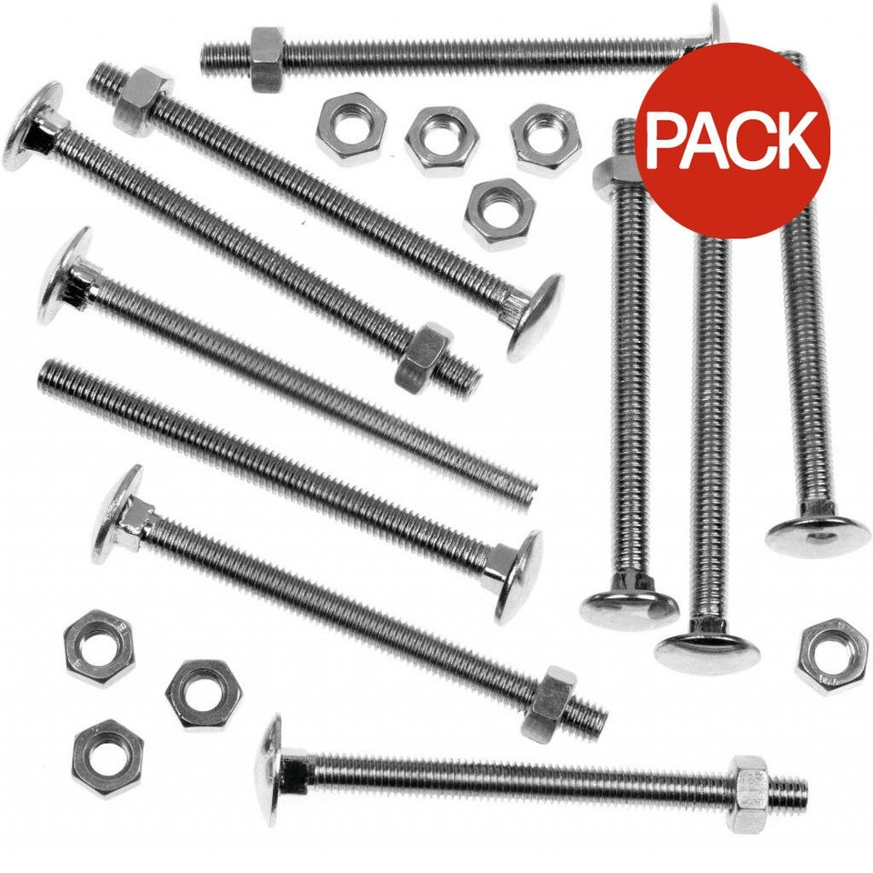 image 1 of Securfix Carriage Bolts & Hex Nuts (Pack of 200) - Silver - 75mm
