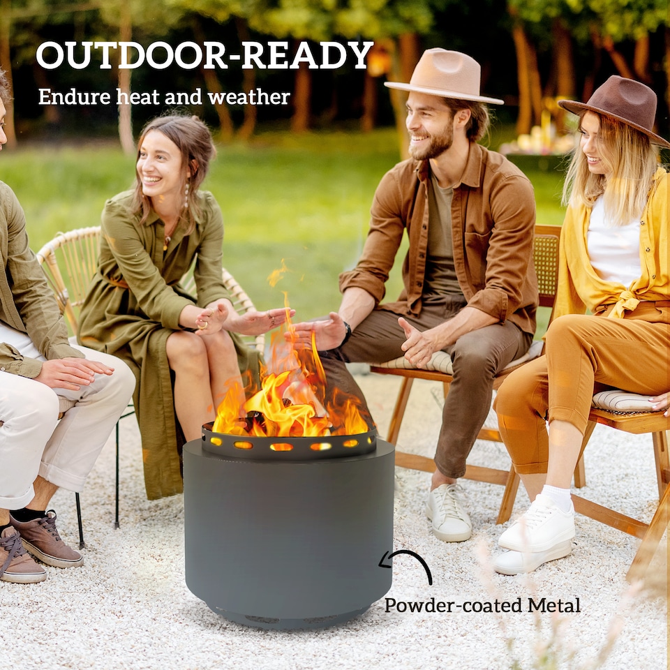image 1 of Outsunny 48.5cm Smokeless Wood Burning Firepit Metal Fire Pit, Dark Grey | Grey | Dark Grey