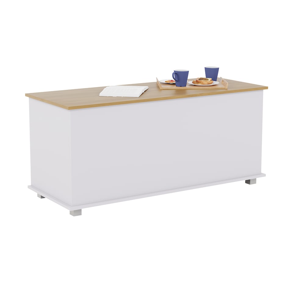 image 1 of Vida Designs Arlington Storage Ottoman Bedroom Hallway Chest Bench, White & Oak | White | White