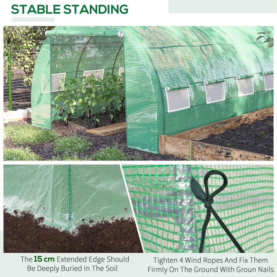 image 1 of Outsunny 4 x 3 x 2 m Polytunnel Greenhouse Pollytunnel Tent Steel Frame Green