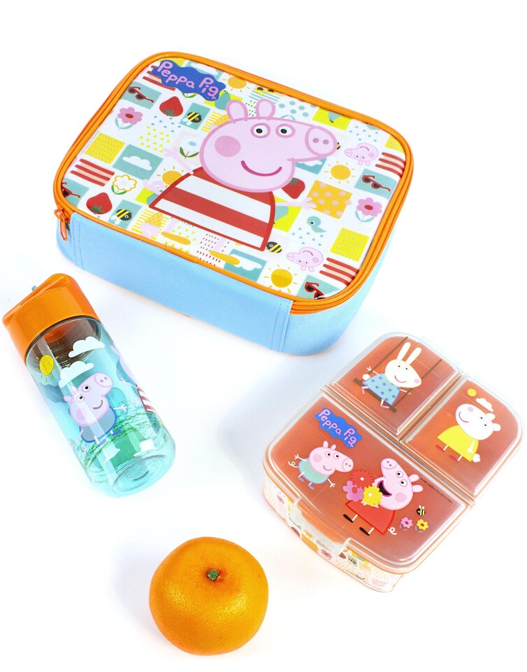 image 1 of Peppa Pig Lunch Box Set for Kids | School Food Bag, Water Bottle & Snack Pot | Adventure with George Pig, Rebecca Rabbit, Suzy Sheep | Carry Peppa's Adventure Everywhere Lunch Set