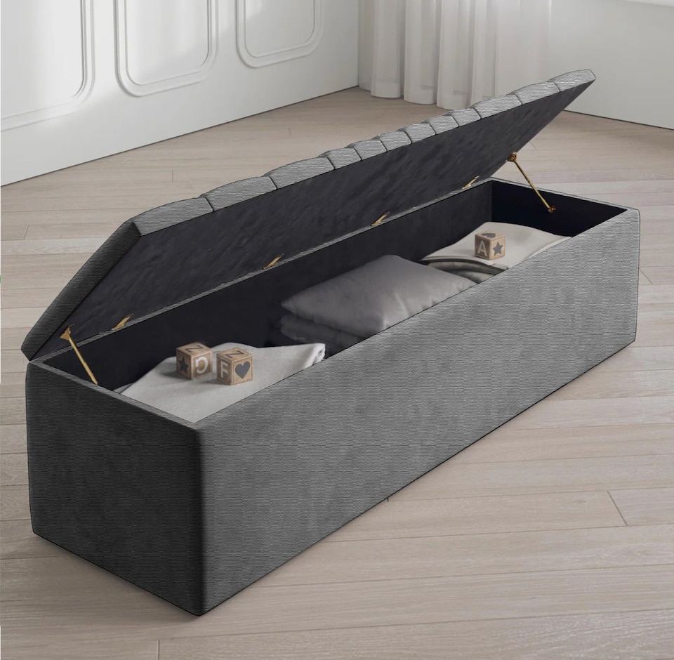 image 1 of Safar 90cm Large Ottoman Storage Box - Naples Shoes Bench - Dark Grey Lined Upholstery Blanket Storage Box