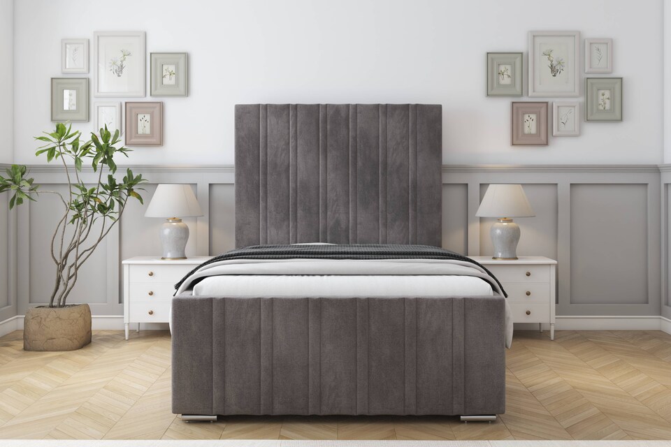 image 1 of Sloomy Radcliffe Slate Naples Bed Frame With Mattress With 50" Upholstered Headboard 5' King