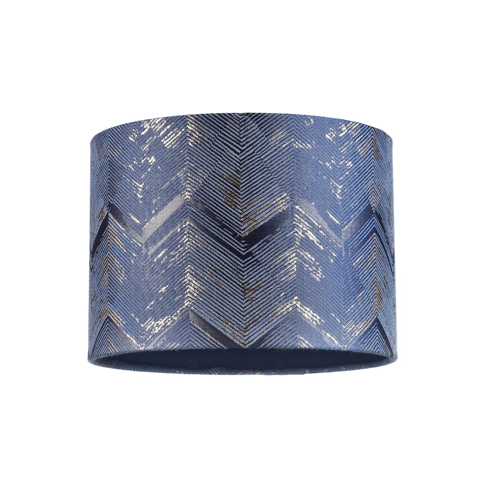 image 1 of Contemporary Midnight Blue Drum Lamp Shade with Gold and Silver Metallic Decor | Blue | 10"