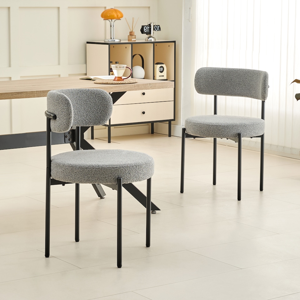image 1 of Dining Chairs Set Teddy Fabric for Kitchen Bedroom Living Room Study Cafe Chairs