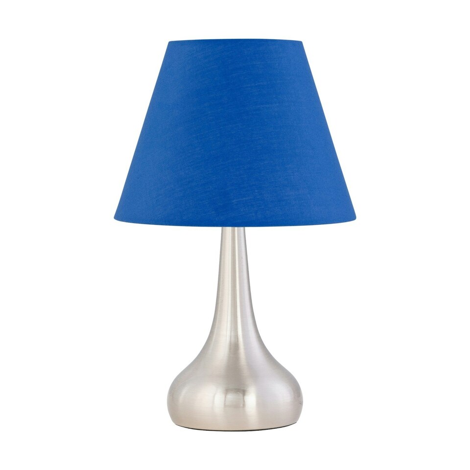image 1 of Set of 2 Romana - Brushed Chrome Touch Lamps with Royal Blue Shades Silver | Blue