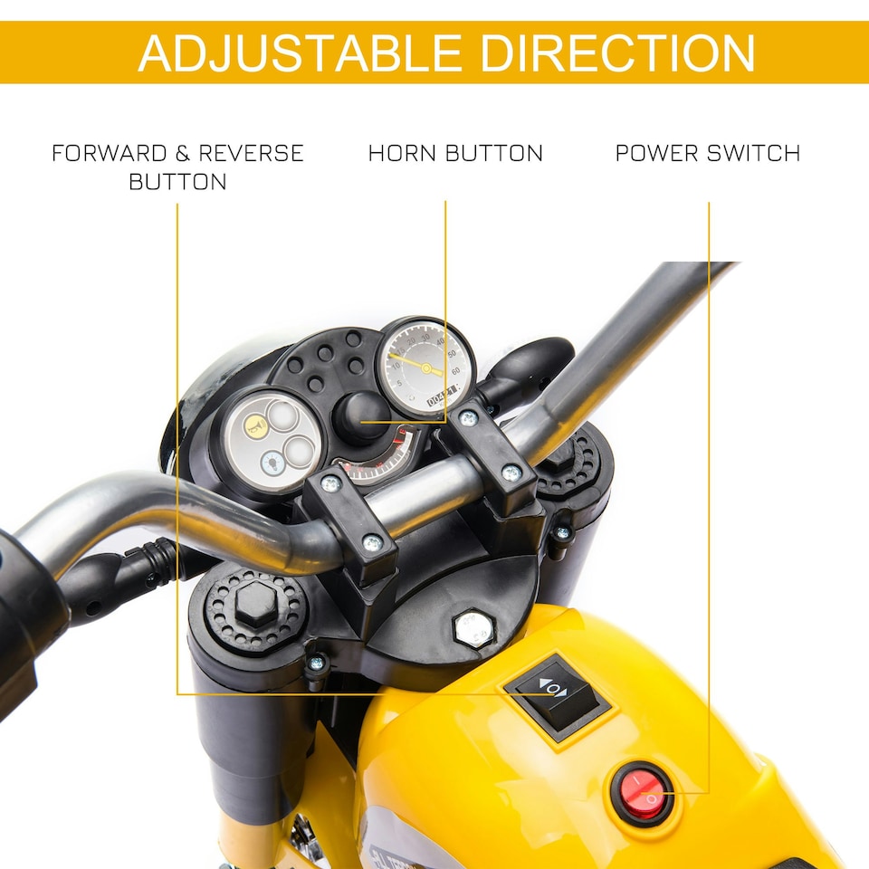 image 1 of HOMCOM Kids 6V Electric Motorcycle Ride-On Toy Battery 18 - 36 Months Yellow
