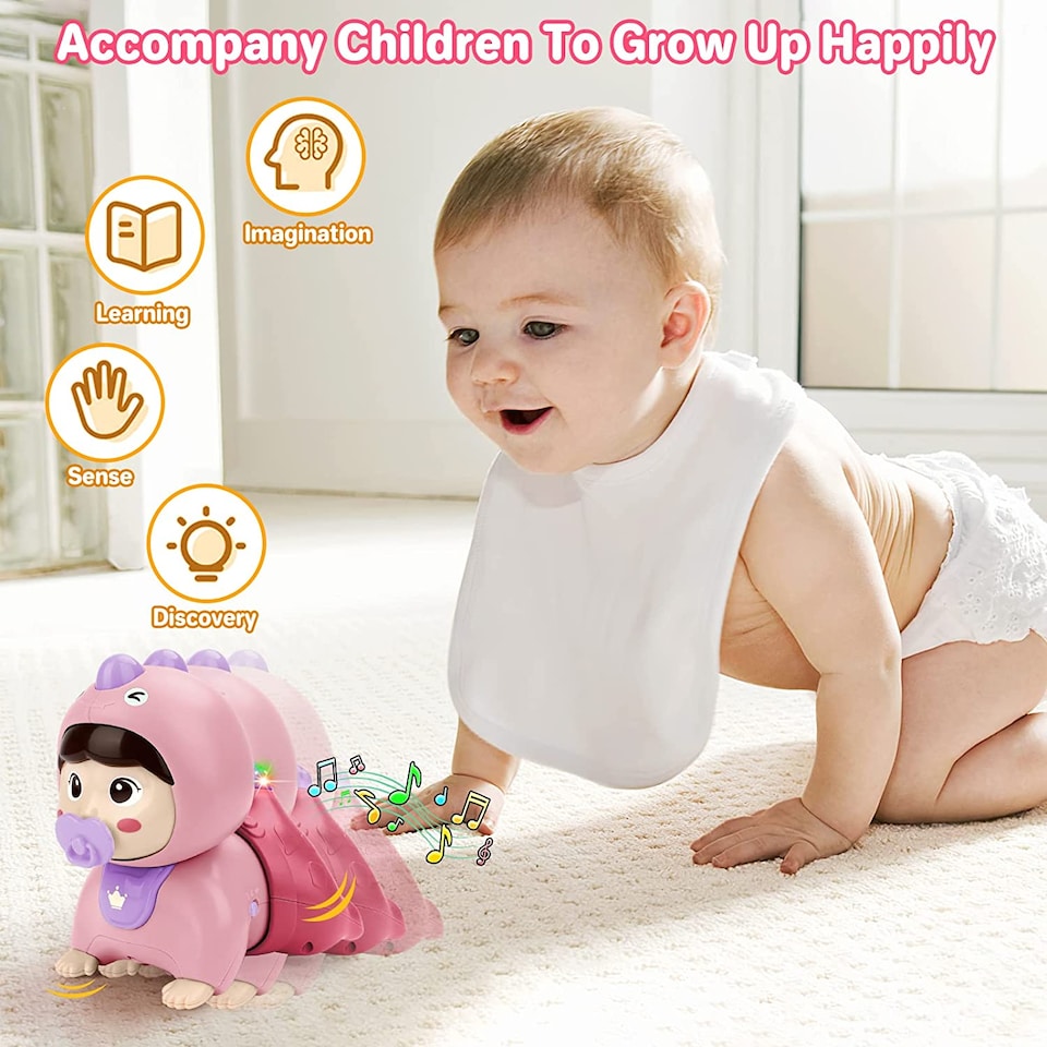 image 1 of Interactive Crawling Baby Doll Toy with Music & Lights (Pink) Sensory Learning Toy for Toddlers Educational & Fun