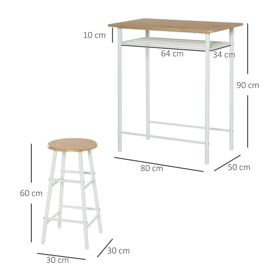image 1 of HOMCOM 3-Piece Dining Set with 2 Matching Chairs and 1 Table, White and Oak