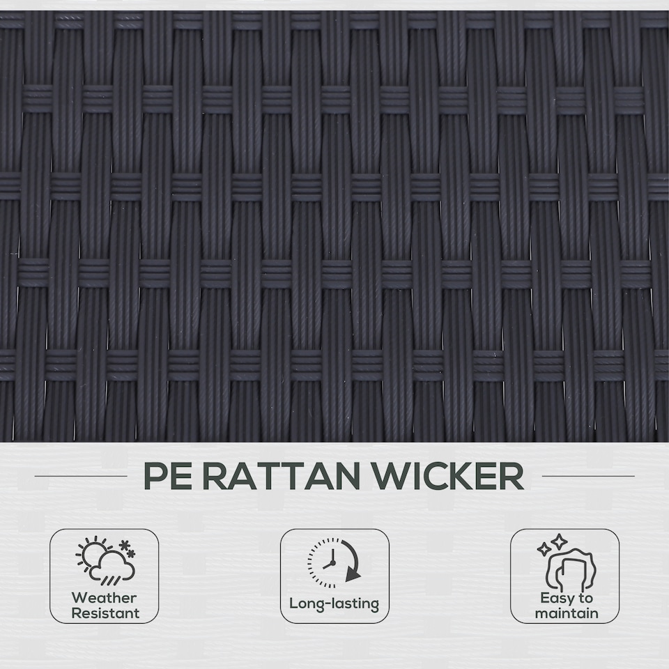 image 1 of Outsunny Double Rattan Sun Lounger, Garden Daybed with 5-Level Adjustable Backrest, Outdoor Lounge Sunbed with Cushion and Pillows, 2 Seater Wicker Patio Furniture, Black