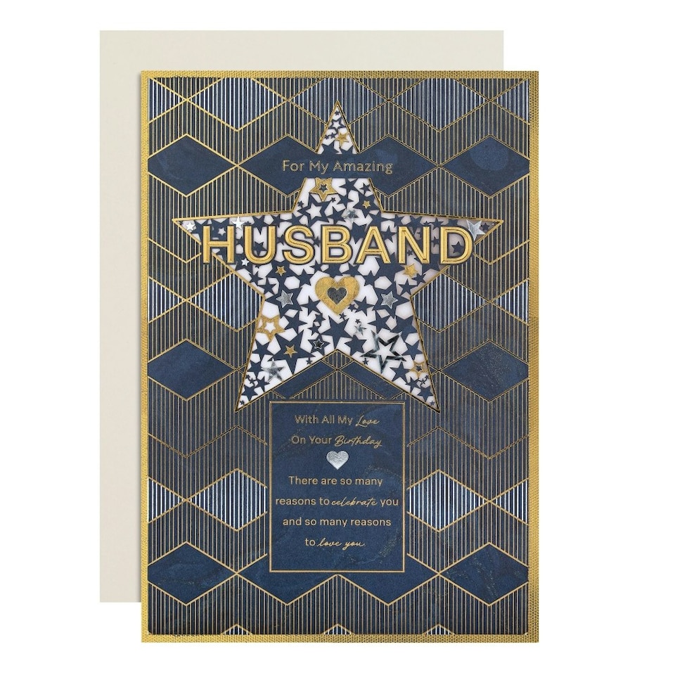 image 1 of Dark Patterned Design with Star Husband Birthday Card