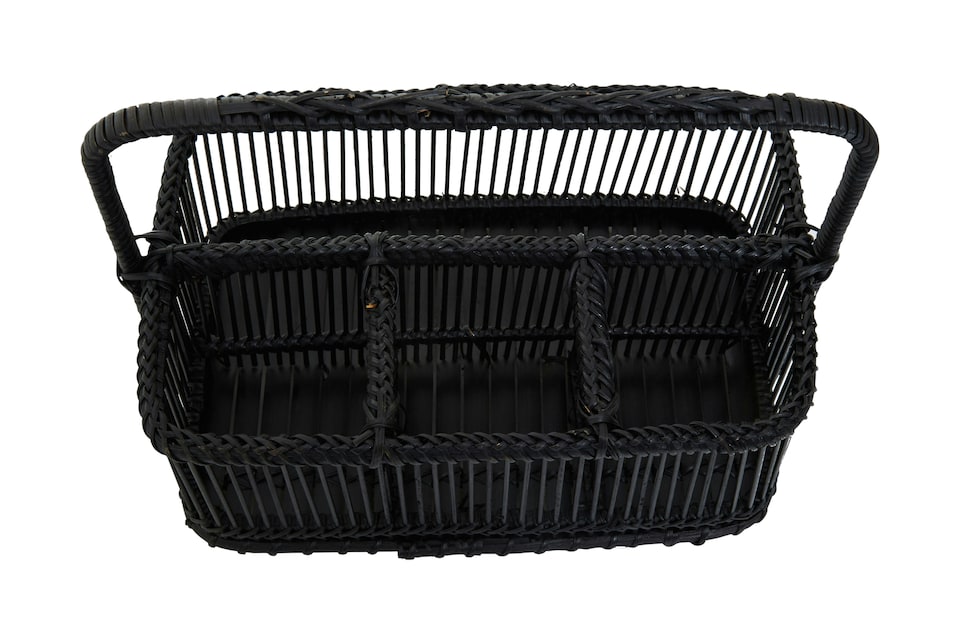 image 1 of Rustc Black Rattan And Bamboo Caddy Basket | Black
