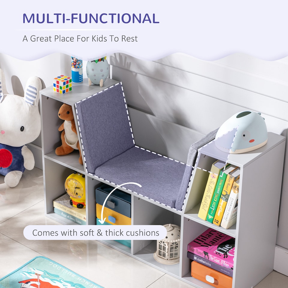 image 1 of HOMCOM Kids Cabinet w/ Six Compartments for Toys, Clothes, Books - Grey
