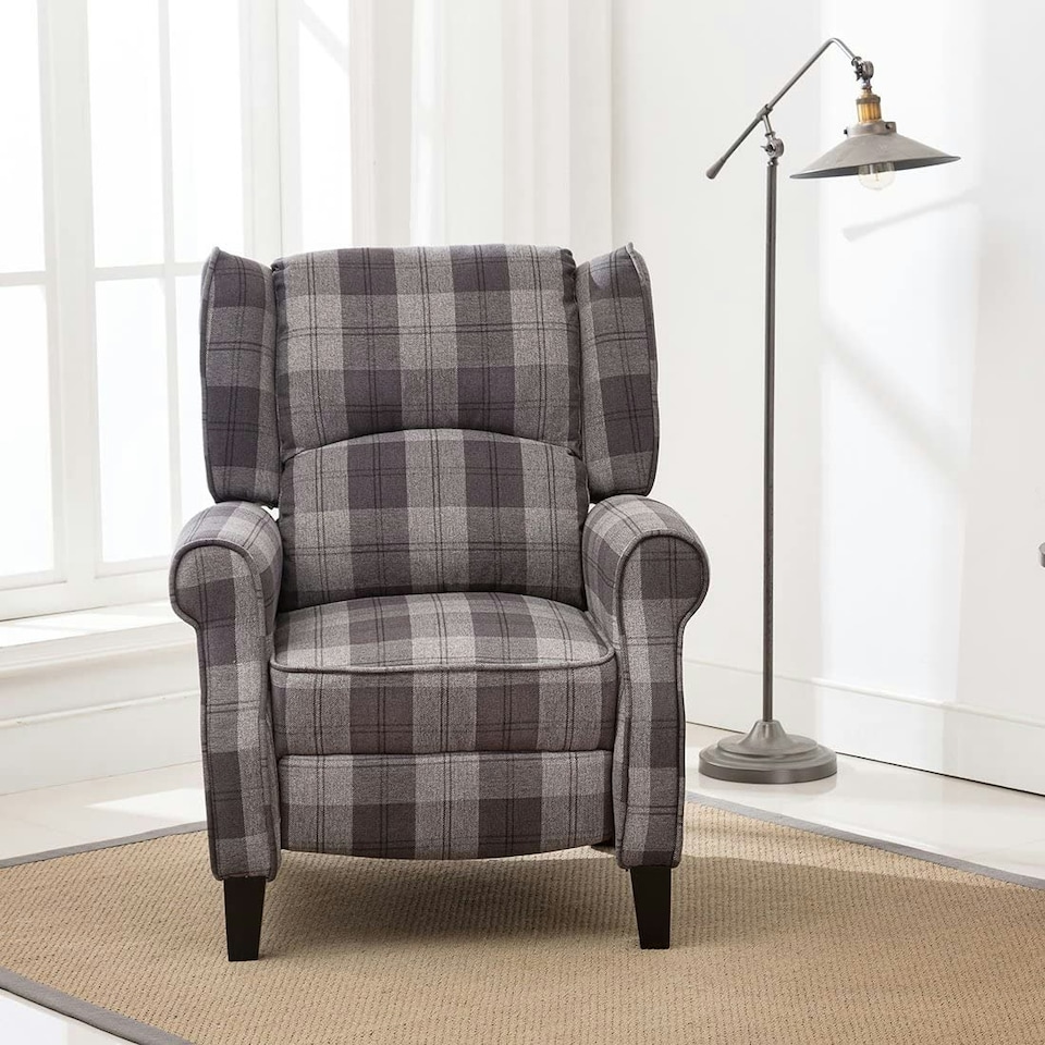image 1 of Windsor Wingback Signature Linen Tweed Pushback Recliner Armchair Grey | Grey