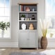 image 4 of Grey Oak Tall Display Bookcase 3 Shelf 2 Door Storage Cupboard Metal Handles