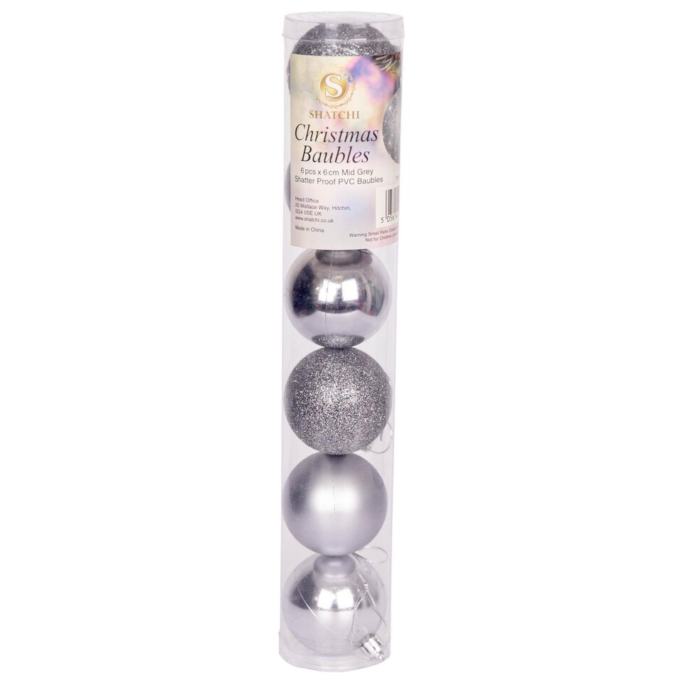 image 1 of Christmas Decorations Baubles mid grey 6cm 6pcs set pvc