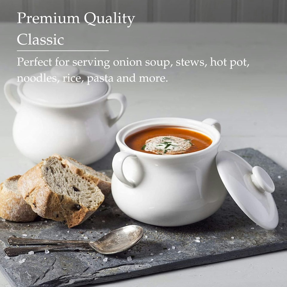 image 1 of Wm Bartleet & Sons Porcelain Mini Casserole / Soup Bowls with Lid, Sets of 2 White