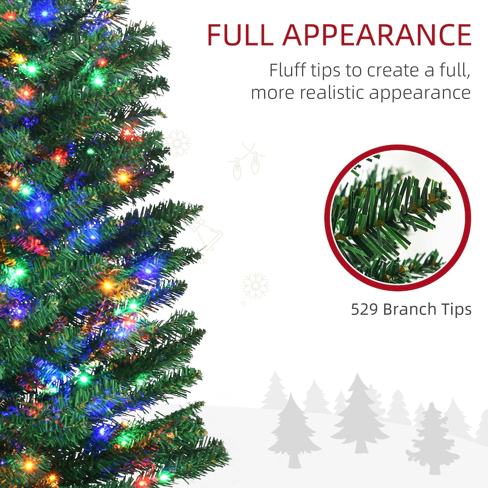 image 1 of HOMCOM 7.5ft Artificial Pencil Christmas Tree with Colourful Lights, Steel Base