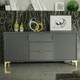 image 10 of Bold sideboard 140cm grey ribbed fronts gold accents Grey