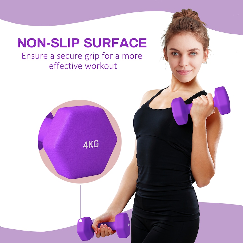 image 1 of SPORTNOW Set of 2 Hexagonal Dumbbells Weights Pair, 2 x 4kg, Purple