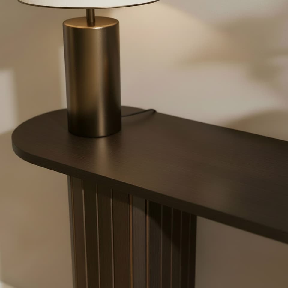 image 1 of OHS Madison Console Table Ribbed Engineered Wood Entryway Display Desk | Brown | Dark Brown
