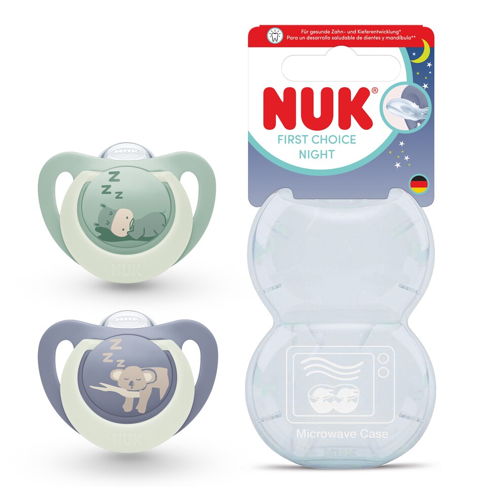 image 1 of NUK First Choice Glow in the Dark Night Soother 0-6m 2 Pack